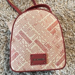Love Moschino Cream Red Signature Embossed Backpack